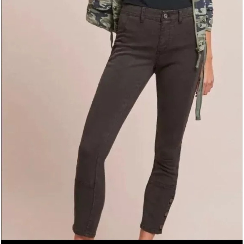 Anthropologie Cropped Pants Button Accent Casual Trousers Black Size 26